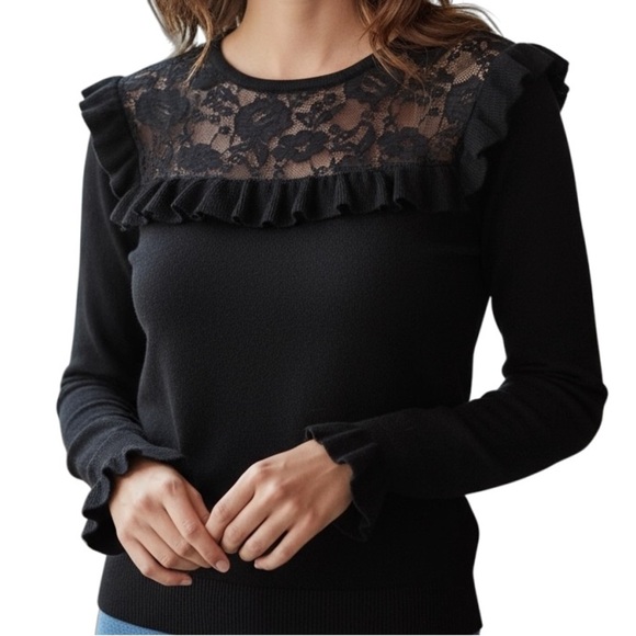 Ivanka Trump Black Sweater with Lace and Ruffle Details - Picture 2 of 7